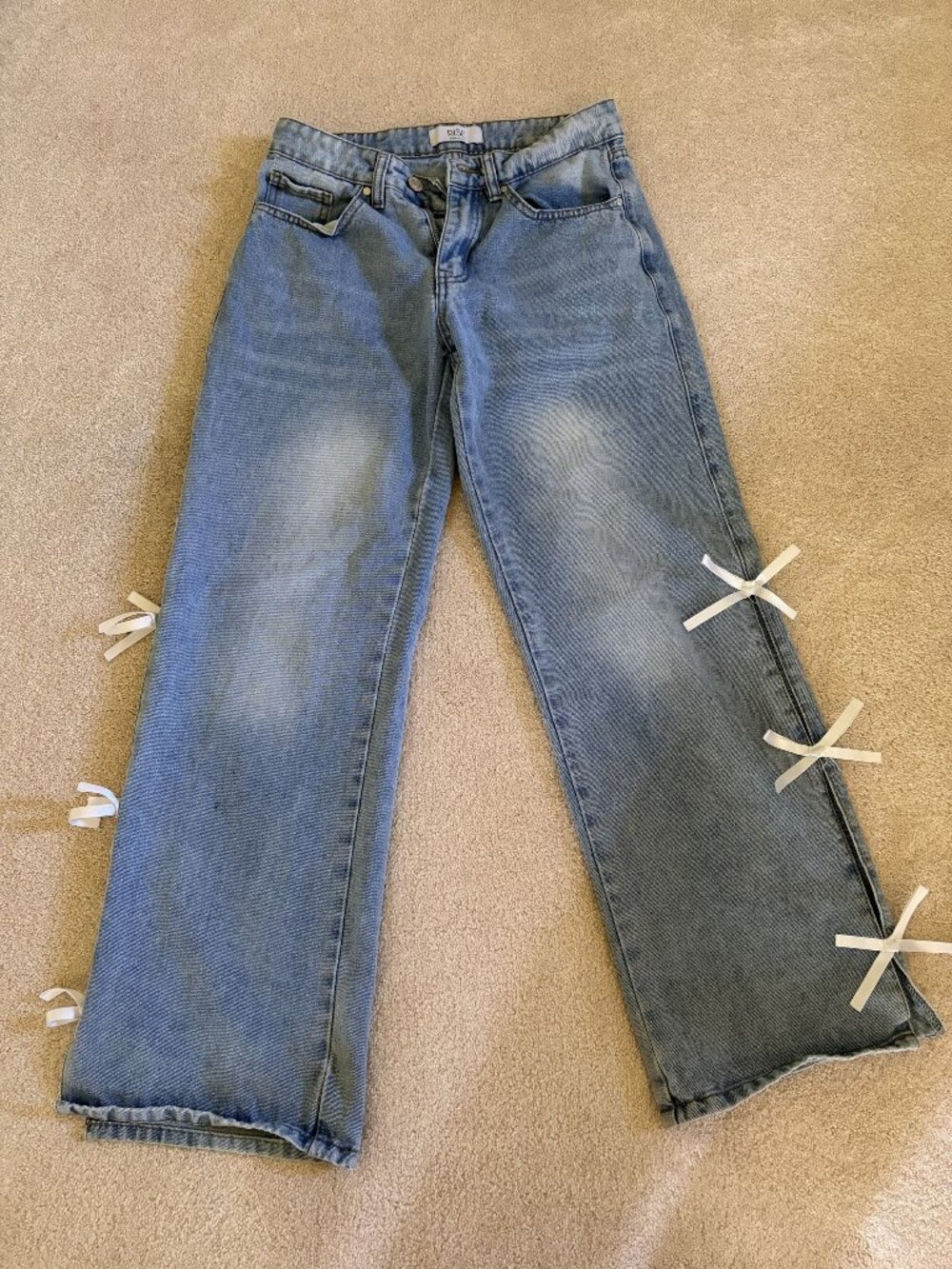 Rise Supply Co Womens Blue High-Waisted Straight-Leg Jeans W/ Side Ribbon Size 1